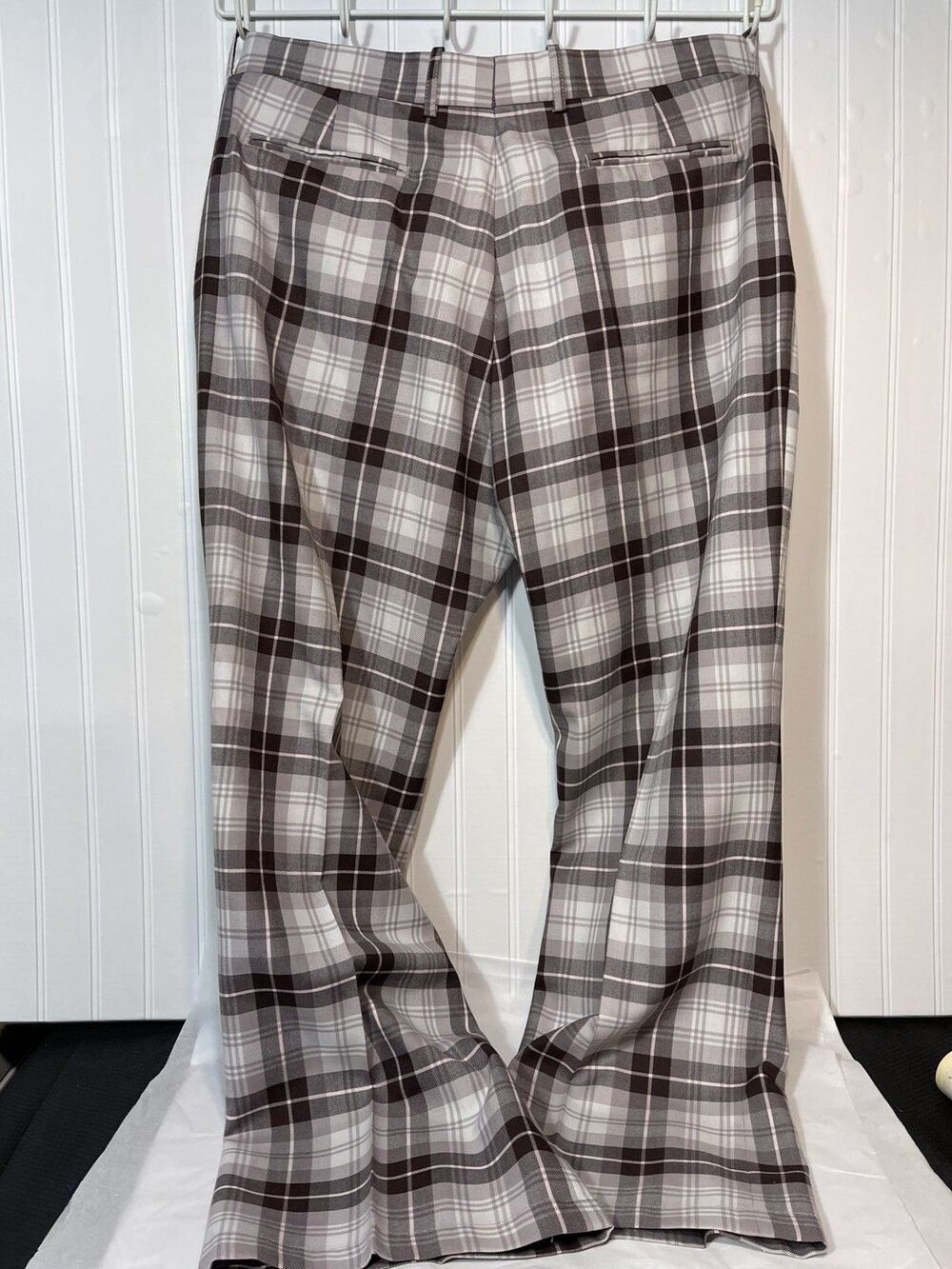 Ian Poulter Blue & Gray Plaid Golf Pants Brown/Ivory size 40/32 Designer  #0081